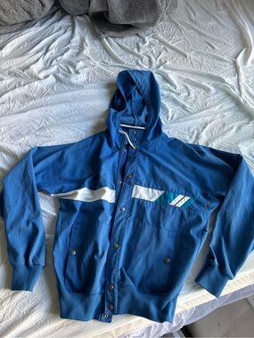 Source Unknown Blue Hooded Windbreaker with White & Teal Accents